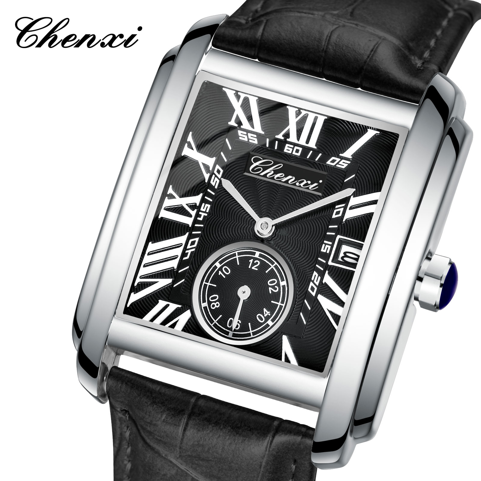 Luxury Watch Mockup - Chenxi 8216 新ファッションボーイクラシック長方形レザーストラップ腕時計メンズ高級ブランド腕時計クォーツ時計 Montre ファム