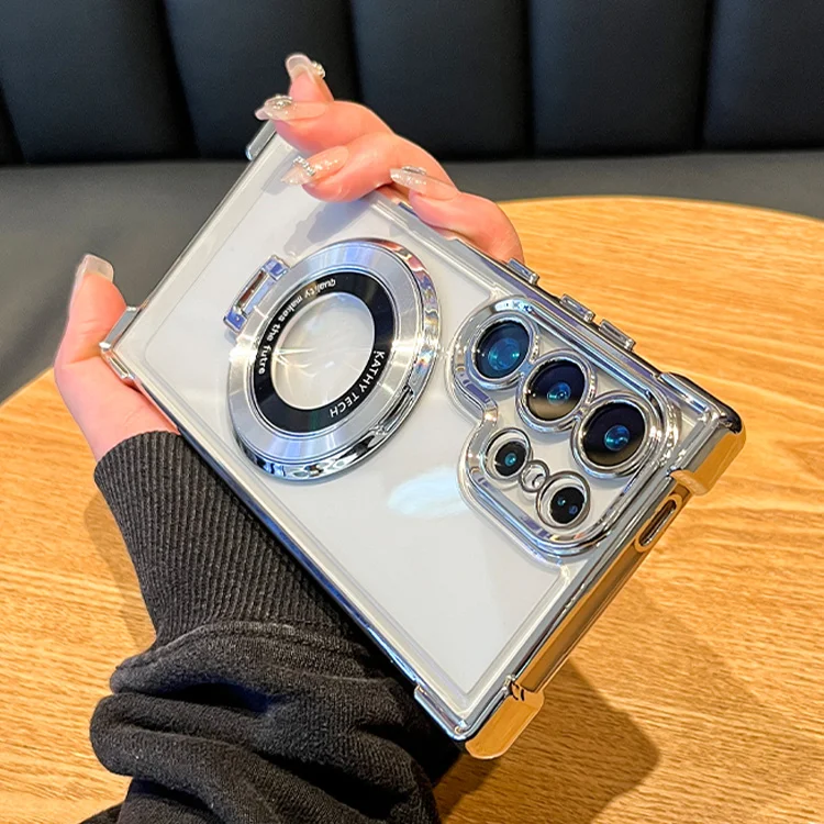 Luxury Watch Galaxy - 高級メッキ耐衝撃磁気スタンドクリアケースサムスンギャラクシー S26 ウルトラプラス透明アクリルバックカバーギャラクシー S26