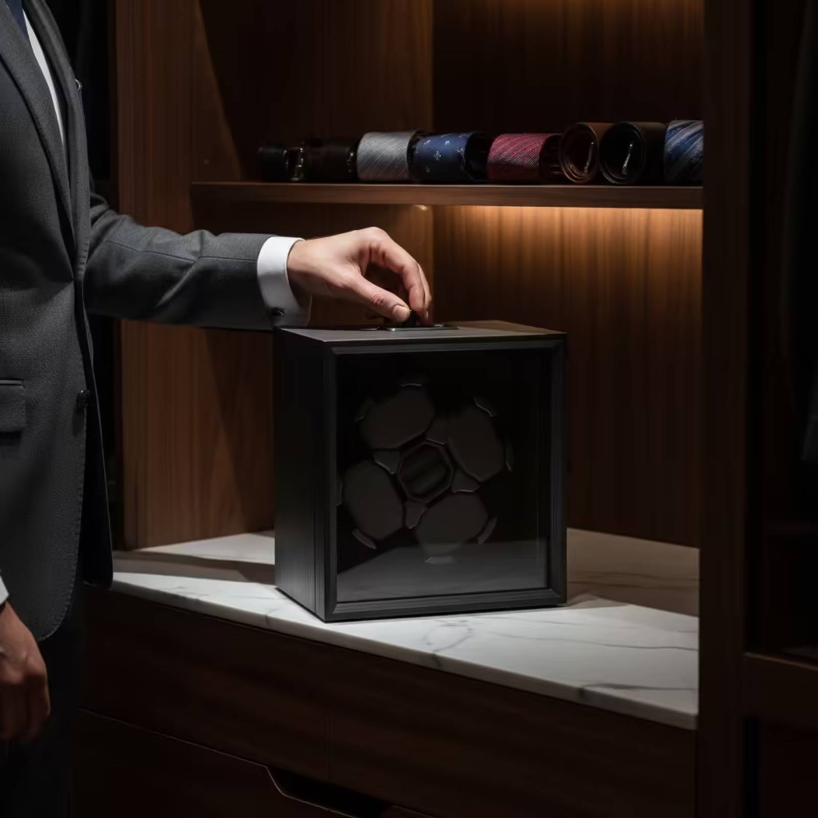 Quiet Luxury Watch Men - 4 ウォッチワインダー エボニーグレイン自動ウォッチワインダーボックスオーガナイザー 高級サイレントタイプ 男性用、ドレッサー、ナイトスタンド用
