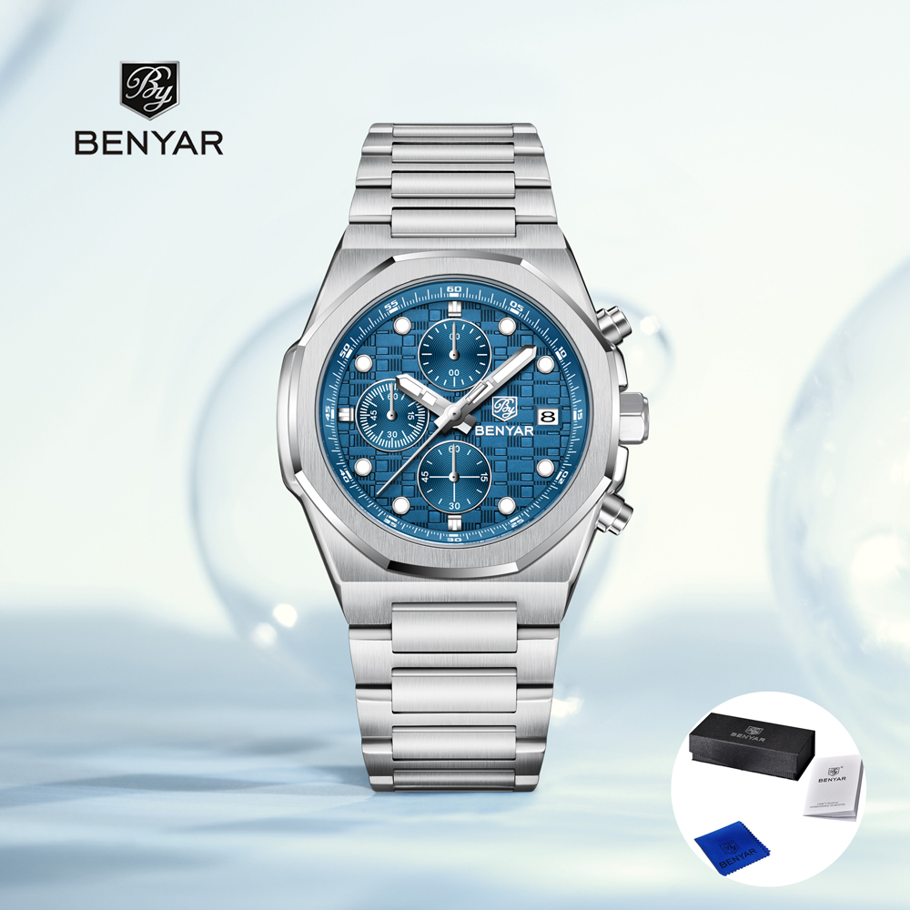 Luxury Watch Gift Box - 2025年ニューベニアーメンズ腕時計トップラグジュアリークォーツ腕時計クロノグラフウォッチ男性用ステンレススチール防水時計ギフトボックス