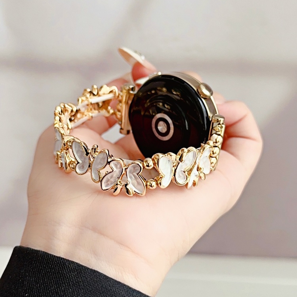 Luxury Watch Galaxy - サムスンギャラクシーウォッチ7、6、4、クラシック5プロ、レトロバタフライ、Amazfit Bip gt2,18mm、20mm、22mm用の弾性金属ブレスレットバンド