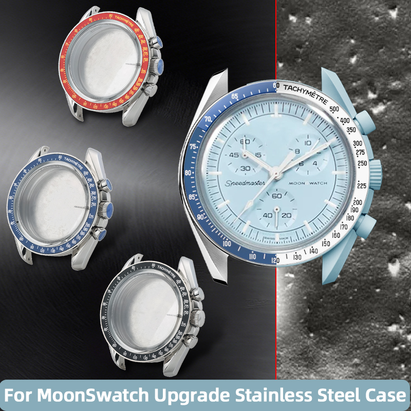 Luxury Watch Omega - swatch&omega moonswatch腕時計アップグレード用フルメタルシルバーケースベゼル改造キット、スチール製バックカバー、防水ガスケット、工具付き