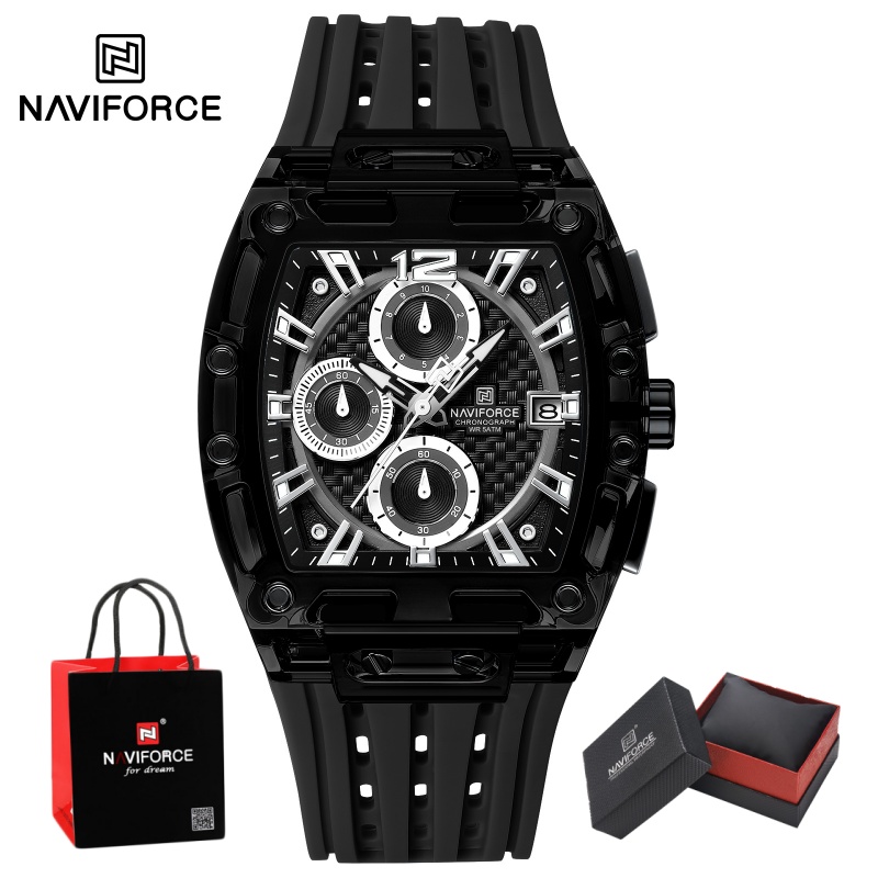 Luxury Watch Gift Box - NAVIFORCE メンズ腕時計 5ATM 防水クォーツクロノグラフシリコンストラップスタイリッシュな学生スポーツ男性高級腕時計ギフトボックス