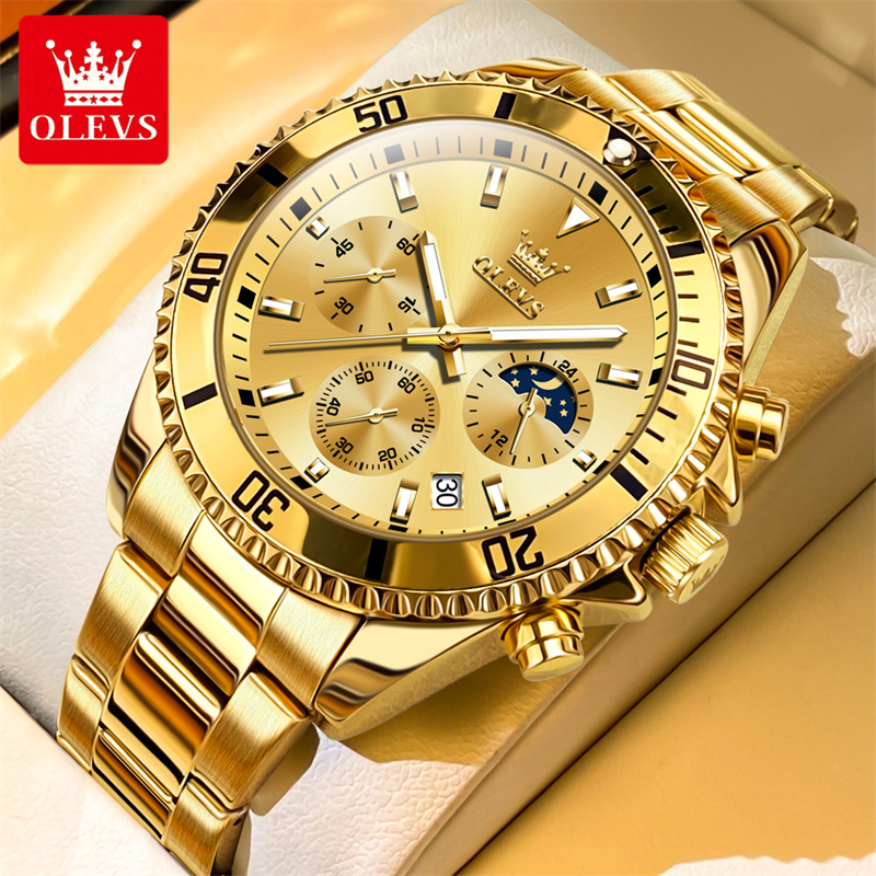 Luxury Watch Mockup - Olevs-高級メンズウォッチ,ミリタリー腕時計,ゴールド,クォーツ,耐水性,発光,ステンレススチール,男性