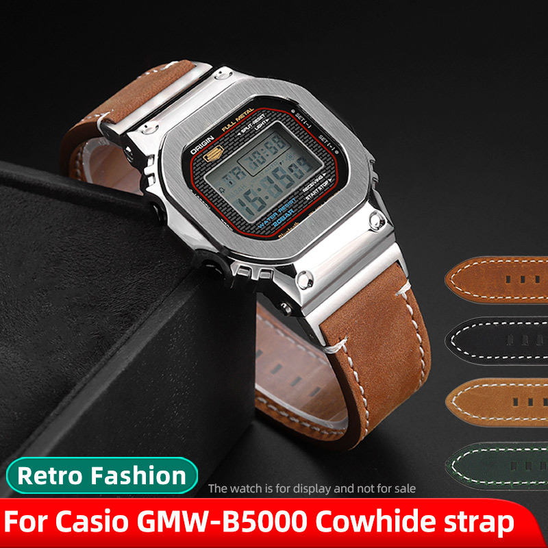 Luxury Watch Casio - GMW-B5000 ヴィンテージ牛革ストラップカシオ G-SHOCK GMW-B5000 GM-B2100 修正されたレトロ本革時計バンドブレスレット男性用