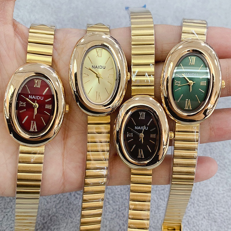 Luxury Watch For Girls - 高級ブランドゴールドオーバル女性クォーツ時計ファッションカジュアルスチールバンド腕時計レディース腕時計モントレファムギフトドロップシッピング