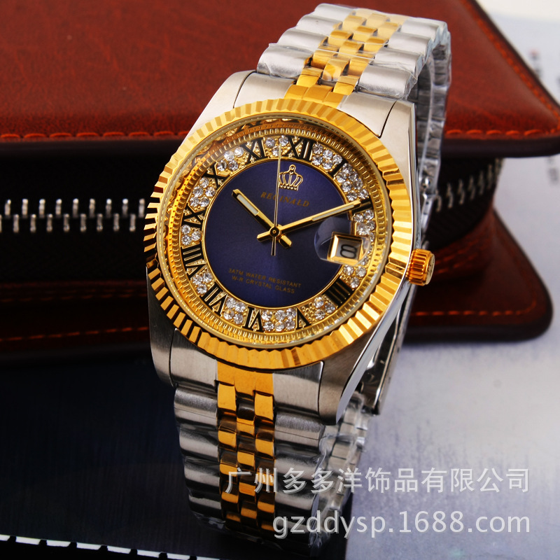 Luxury Watch Mockup - 2016高級香港レジナルドブランド腕時計ゴールデンブルークォーツ時計ドレスパーティー50メートル防水男性女性恋人腕時計