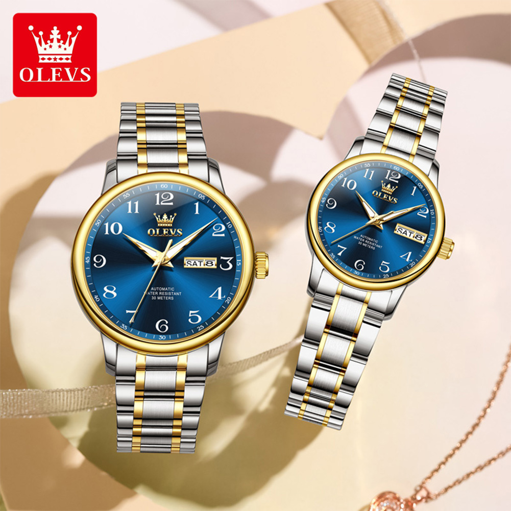Luxury Watch Arabic - OLEVS オリジナルカップルウォッチ 2個セット 自動巻き機械式時計 男女ペアウォッチ ビジネス