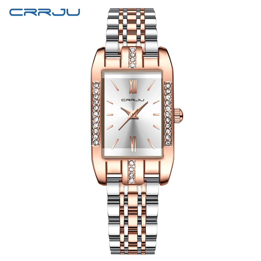 Luxury Watch For Girls - CRRJU 高級スクエア腕時計女性のための防水ステンレス鋼レディースクォーツ時計ドレスエレガントな女性の腕時計ファッションリロイ