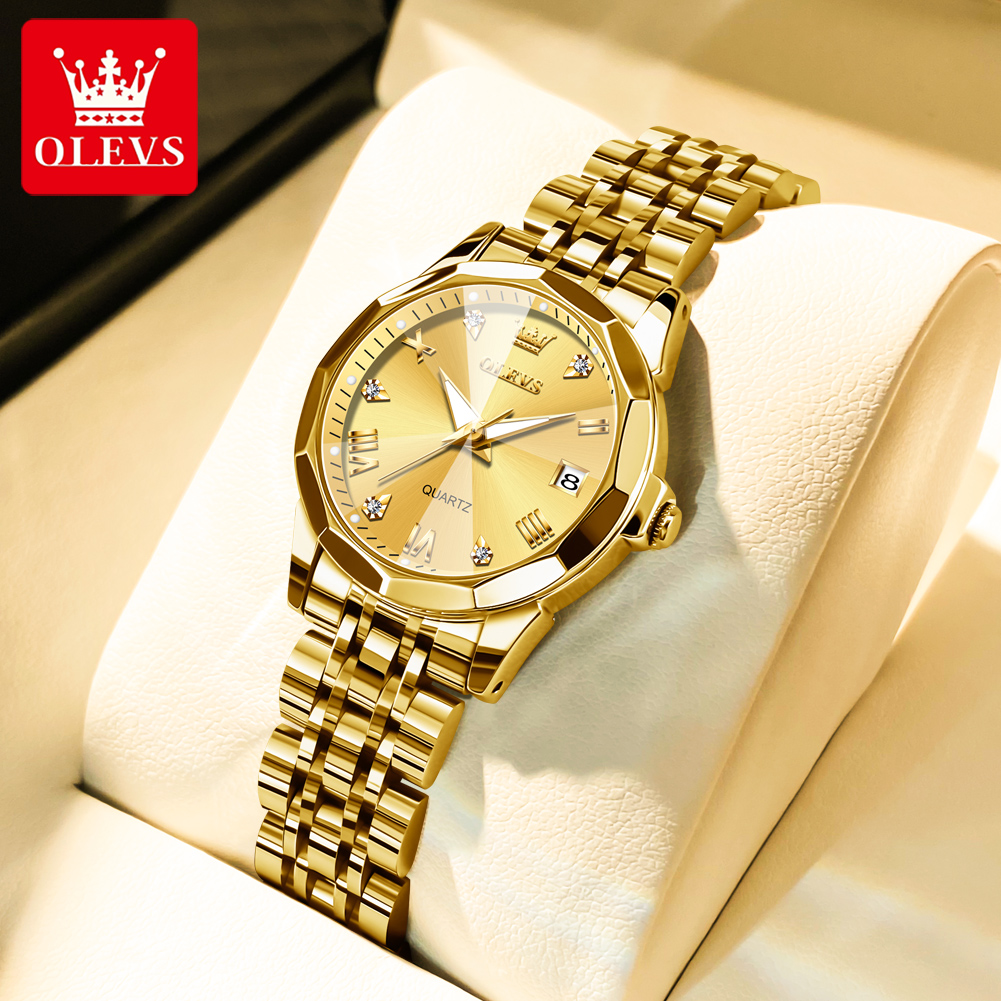 Luxury Watch For Girls - OLEVS ファッションゴールデン腕時計女性のためのステンレス鋼防水女性の腕時計エレガントなオリジナルの高級レディースクォーツ腕時計