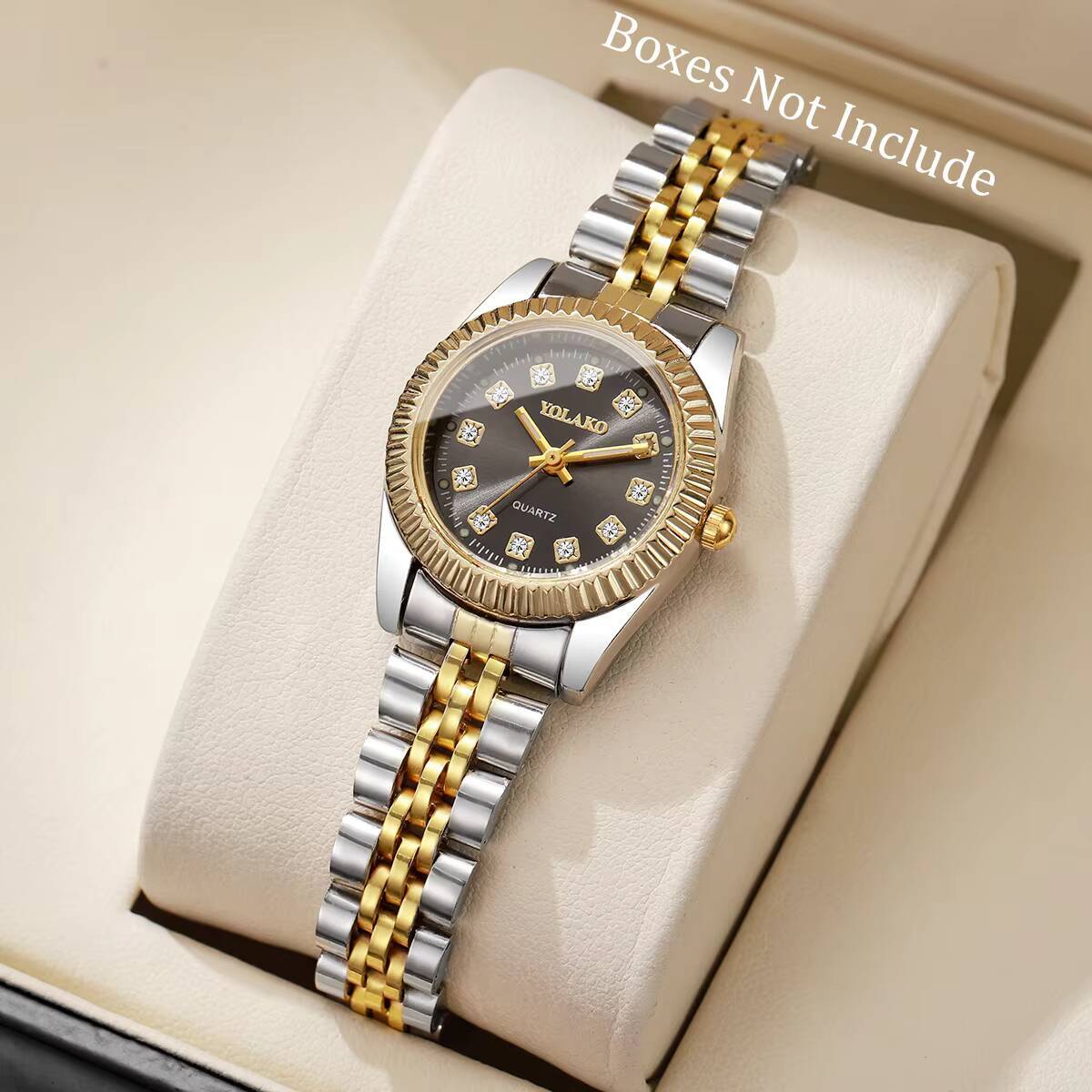 Luxury Watch Gift Box - ファッションラインストーン女性用クォーツ時計高級ステンレススチールバンドカレンダー腕時計レロジオフェミニノ時計ギフト（箱なし）