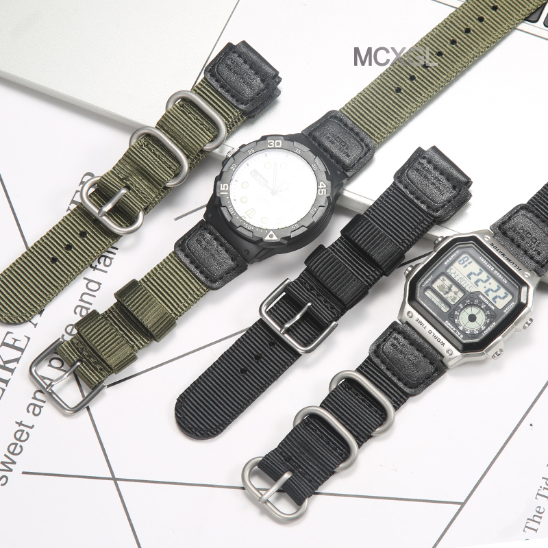 Luxury Watch Casio - 18 ミリメートルナイロン時計ストラップカシオ W800H 男性キャンバススポーツブラックグリーンブレスレット SGW300 F91W