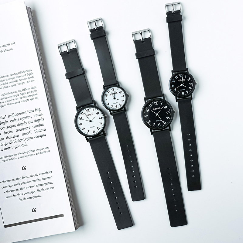 Luxury Watch For Girls - シンプルなブラックウォッチクォーツ時計女性用シリコンストラップレディースレジャー腕時計ライト高級学生試験時計時計ギフト