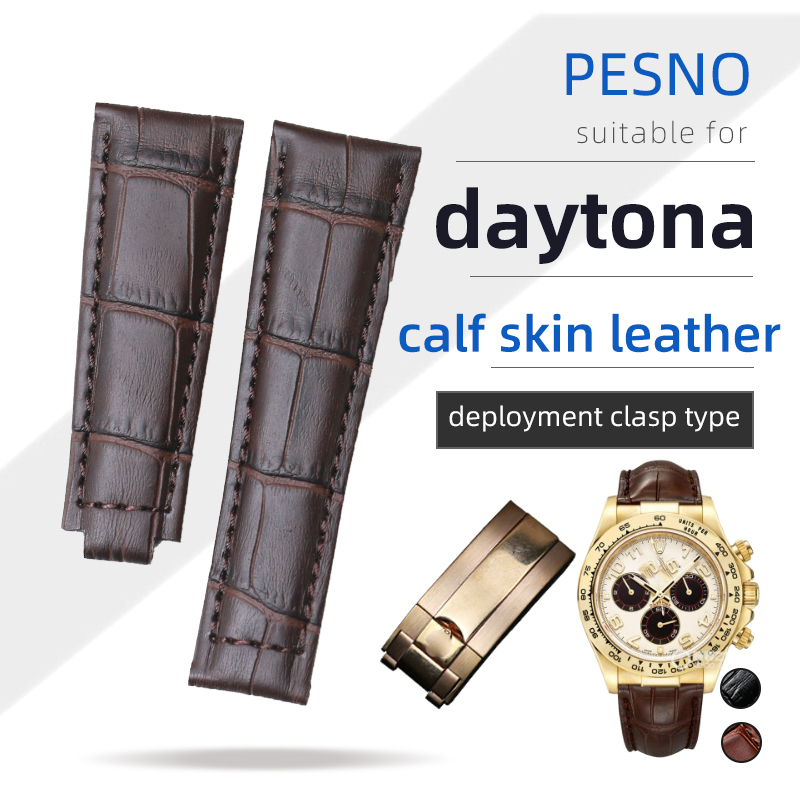 Luxury Watch Class - PESNO ロレックス コスモグラフ デイトナに適した本物のカーフスキンレザー時計バンドメンズウォッチアクセサリーストラップ 20 ミリメートルブラックブラウン