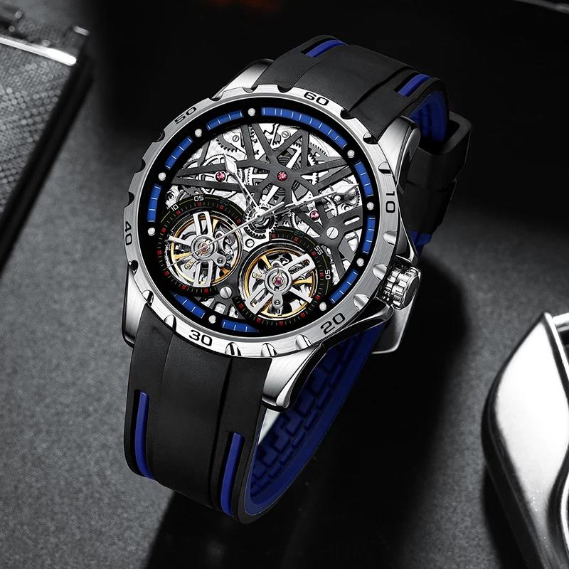 マーク付きホエール-メンズ防水時計、全自動機械式時計、ダブル - Open Heart Watch のレビューと価格