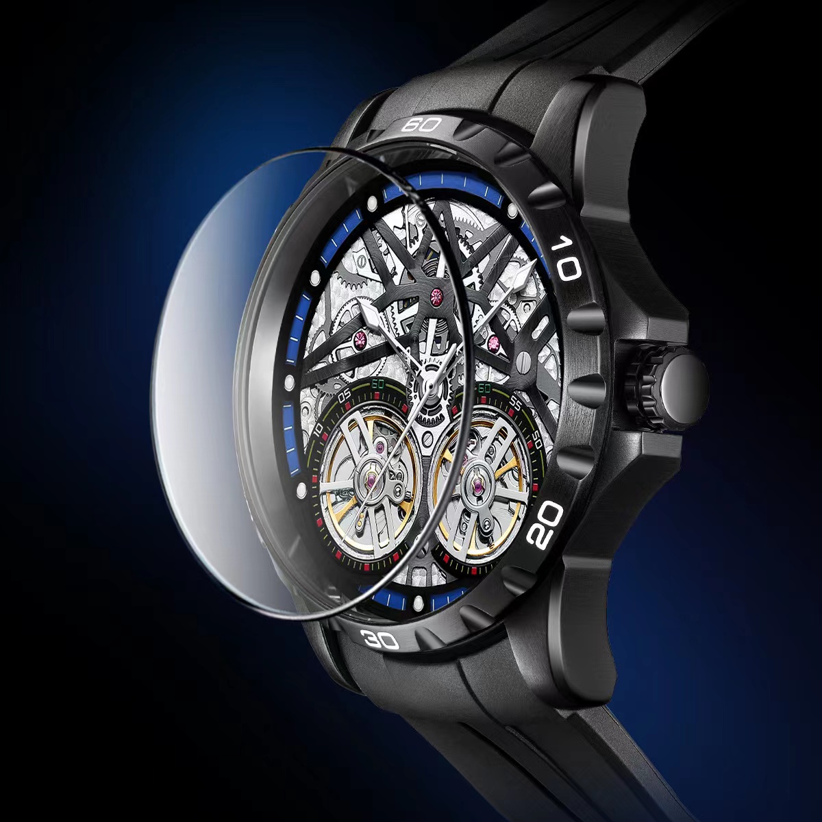 マーク付きホエール-メンズ防水時計、全自動機械式時計、ダブル - Open Heart Watch のレビューと価格