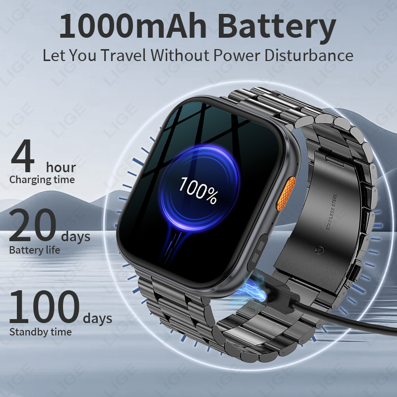 LIGE 新型ミリタリーアウトドア1000mAhスマートウォ - Luxury Watch Arabic のレビューと価格