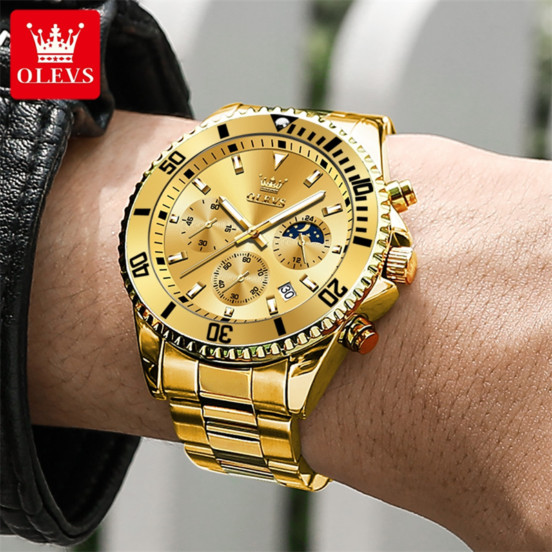 Olevs-高級メンズウォッチ,ミリタリー腕時計,ゴールド, - Luxury Watch Mockup のレビューと価格