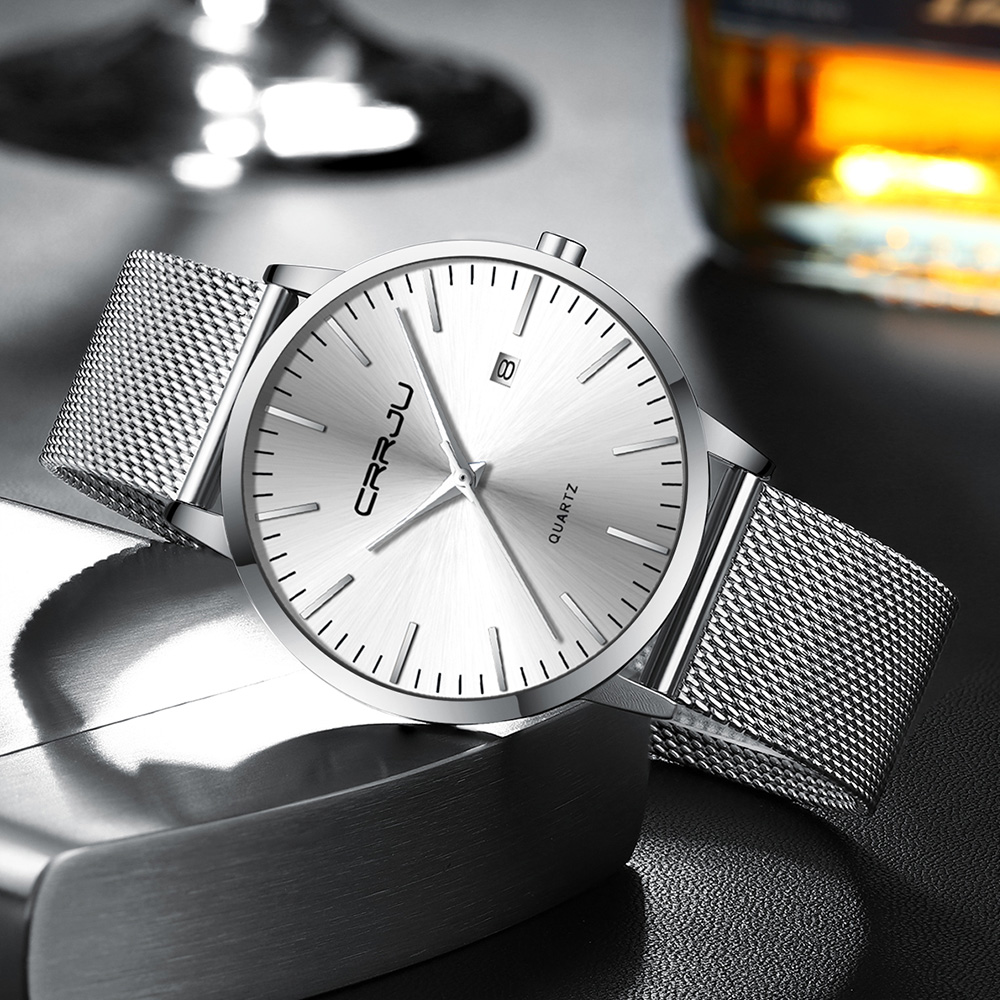 Crrju-メンズ防水超薄型クォーツ時計、シンプルな時計、ス - Luxury Watch Mockup のレビューと価格