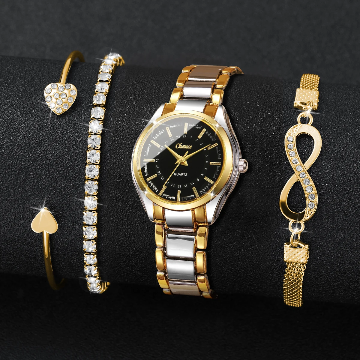 4 個のエレガントな女性用腕時計ブレスレットセットレディース - Luxury Watch Gift Box のレビューと価格