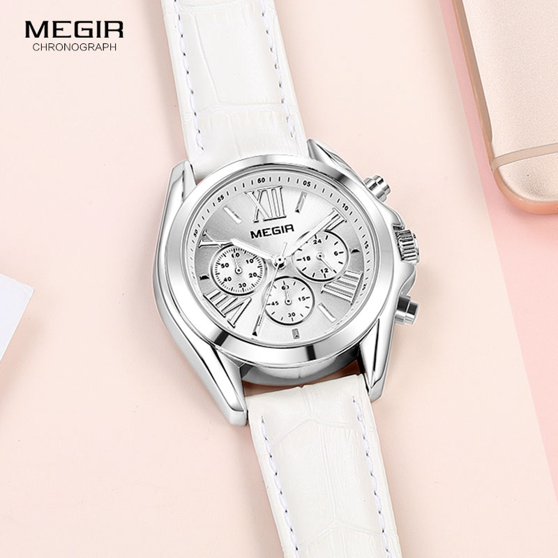 Megir2019-レディースレザーウォッチ,クロノグラフ付 - Luxury Watch For Girls のレビューと価格
