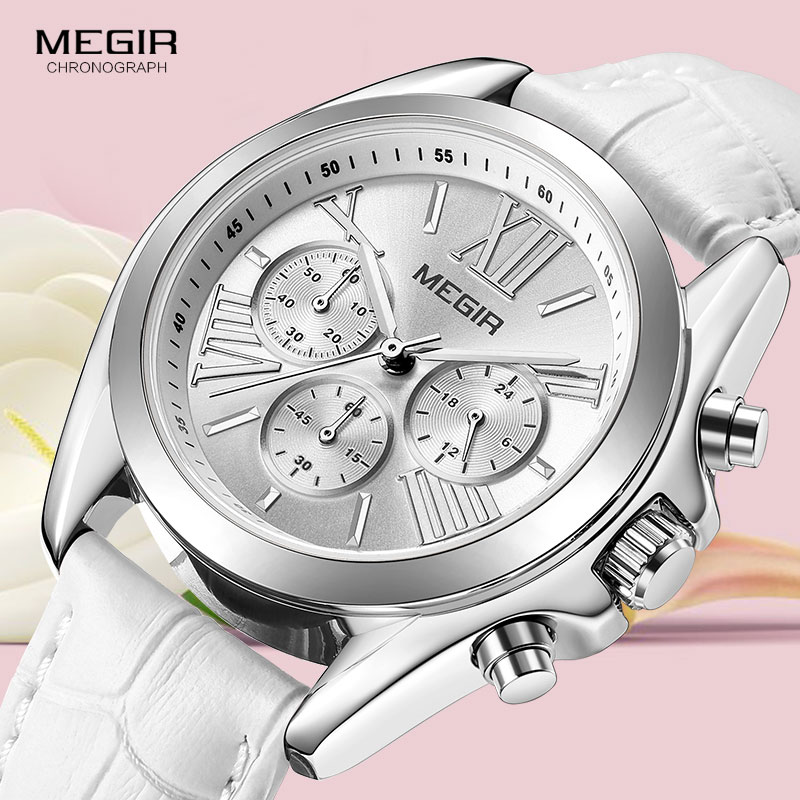 Megir2019-レディースレザーウォッチ,クロノグラフ付 - Luxury Watch For Girls のレビューと価格