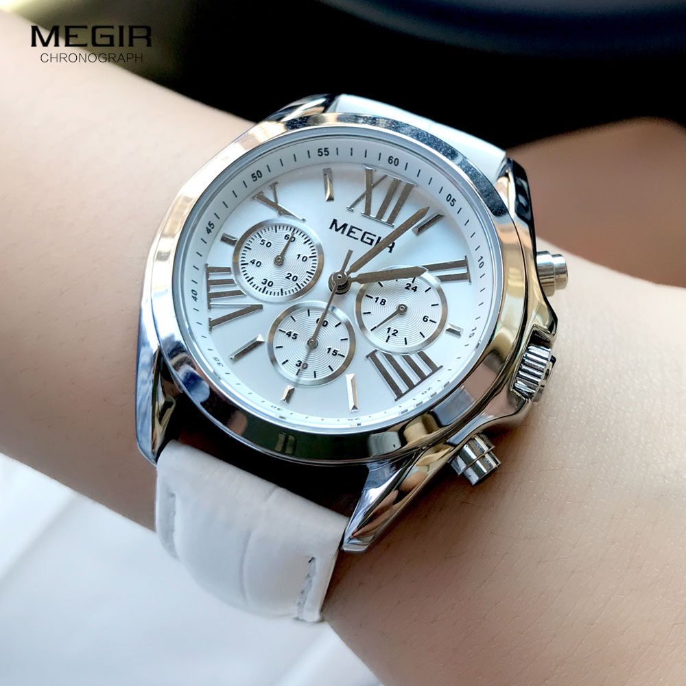 Megir2019-レディースレザーウォッチ,クロノグラフ付 - Luxury Watch For Girls のレビューと価格