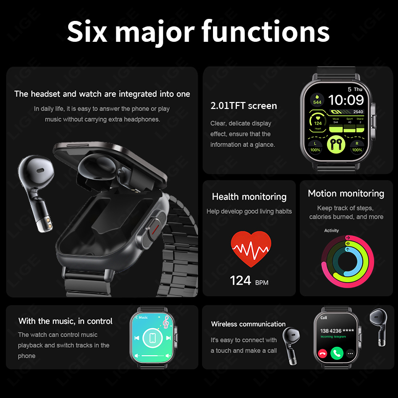 TWS 2in 1 スマートウォッチヘッドフォン付きスポーツ - Luxury Watch Korea のレビューと価格