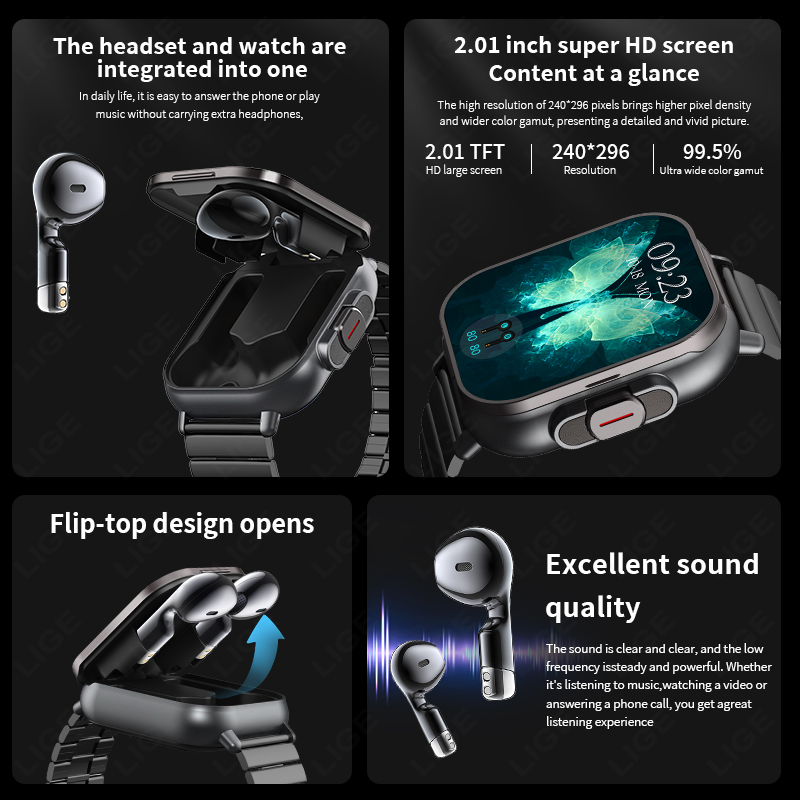 TWS 2in 1 スマートウォッチヘッドフォン付きスポーツ - Luxury Watch Korea のレビューと価格