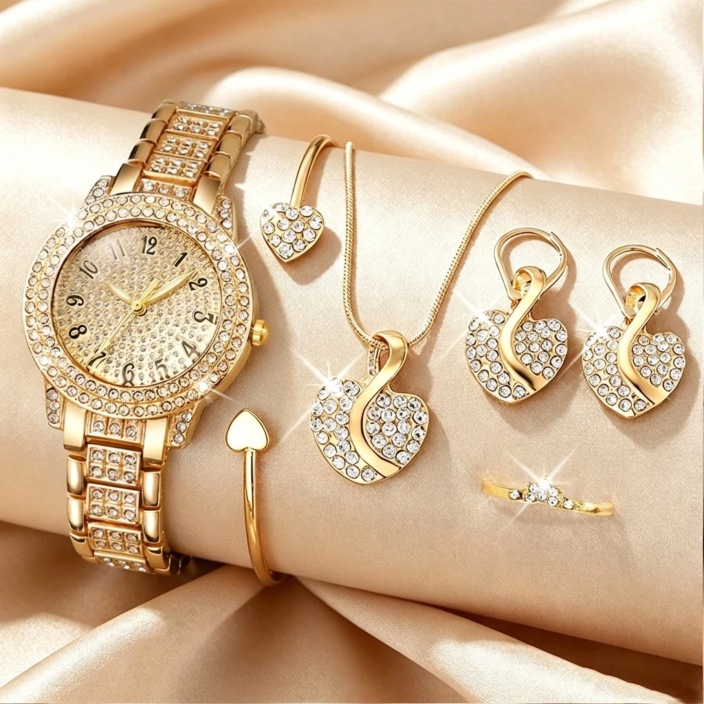 6 個のファッションラインストーン女性腕時計ハートジュエリー - Open Heart Watch のレビューと価格