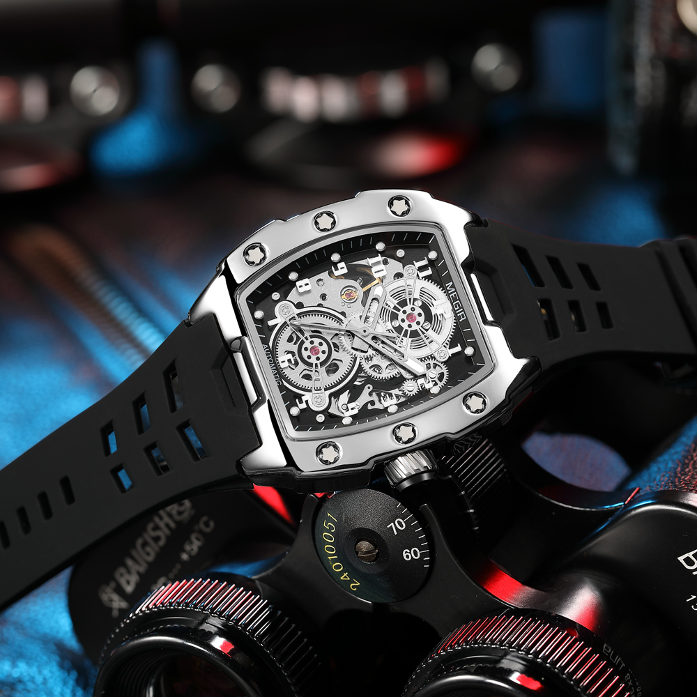 Megir-メンズ合金時計ケース,防水シリコンバンド,バレル - Automatic Pilot Watch のレビューと価格