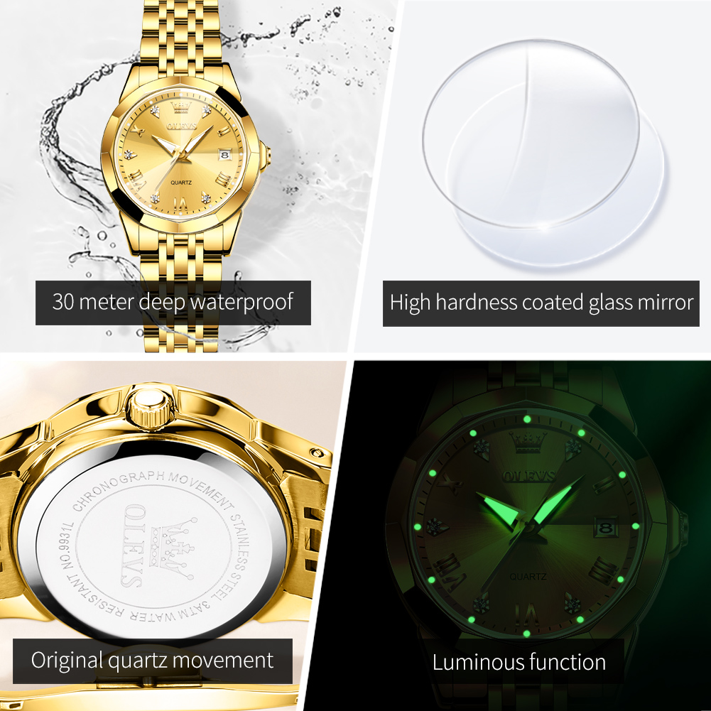 OLEVS ファッションゴールデン腕時計女性のためのステンレ - Luxury Watch For Girls のレビューと価格