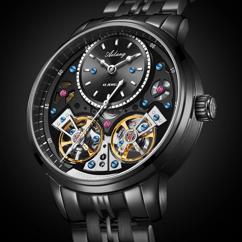 AILANG 真新しい高級ダブルトゥールビヨン腕時計男性用ス - Open Heart Watch のレビューと価格