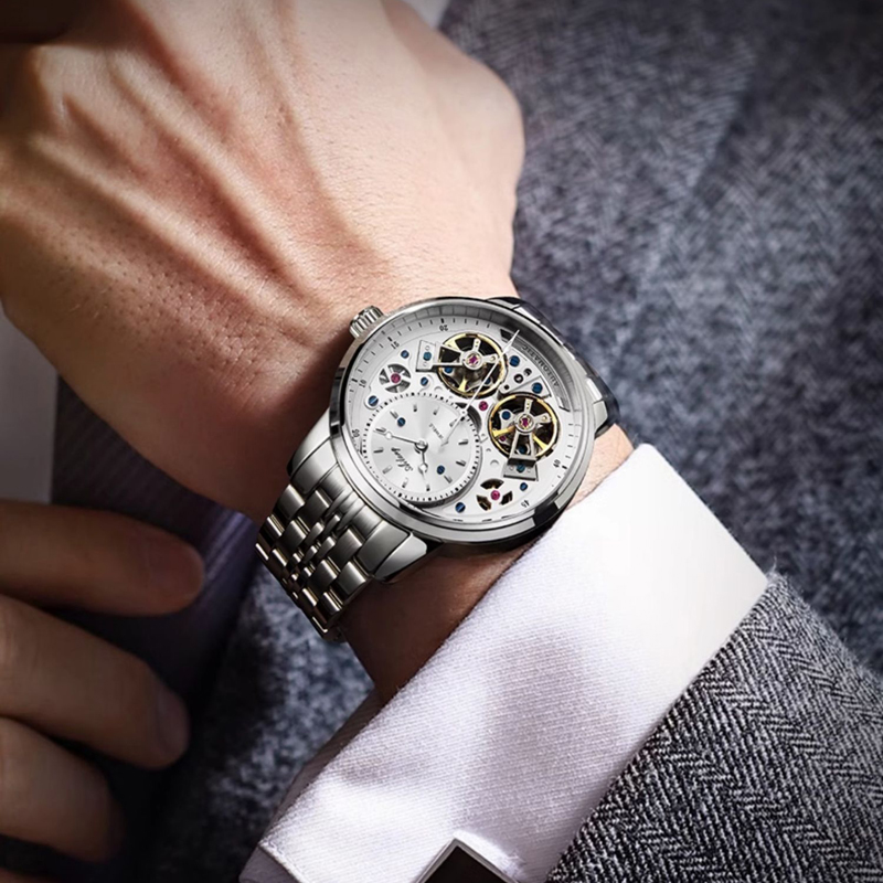 AILANG 真新しい高級ダブルトゥールビヨン腕時計男性用ス - Open Heart Watch のレビューと価格