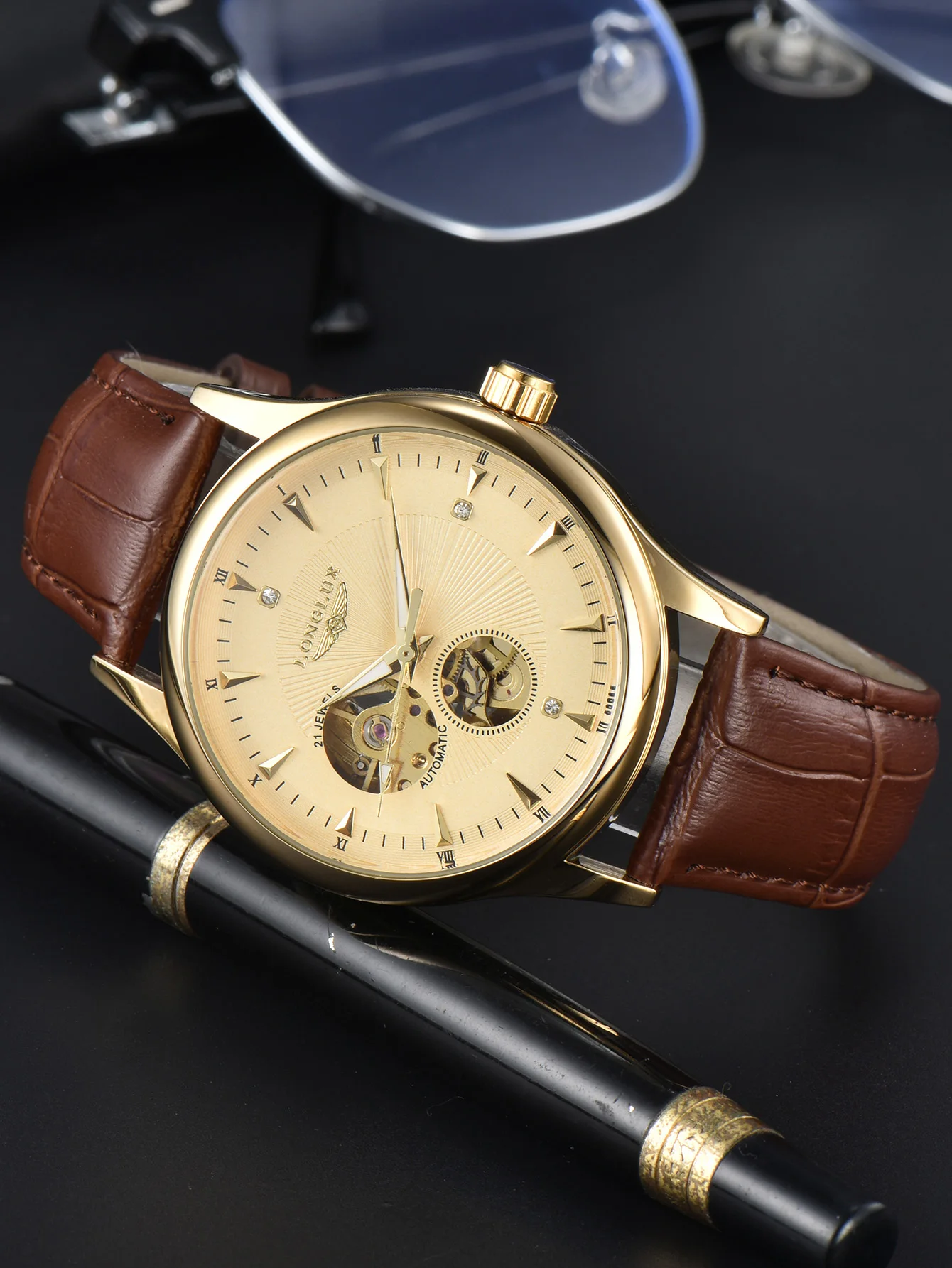 ロンラックス自動巻き腕時計 エレガントスタイル 卸売 機械式 - Open Heart Watch のレビューと価格